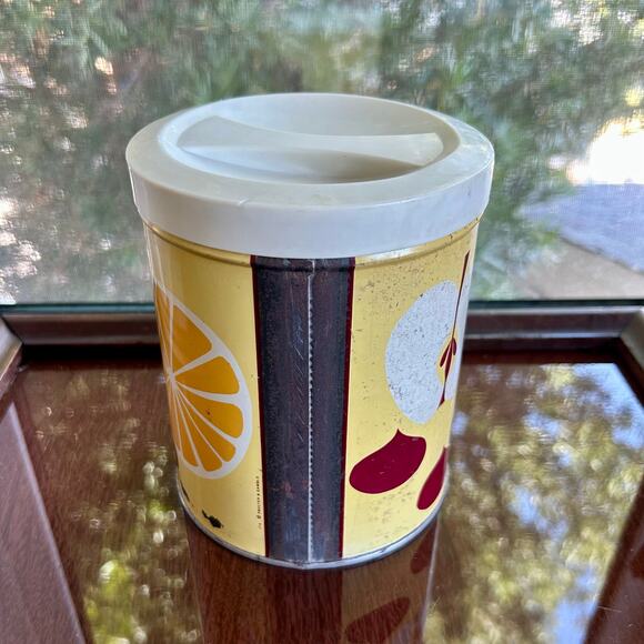 Vintage Procter & Gamble Atomic Fruit Print Canister Tin with Lid, 60s/70s - Picture 5 of 12